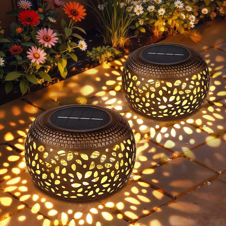 Blakapoo solar lantern round hollow design provides a warm outdoor glow