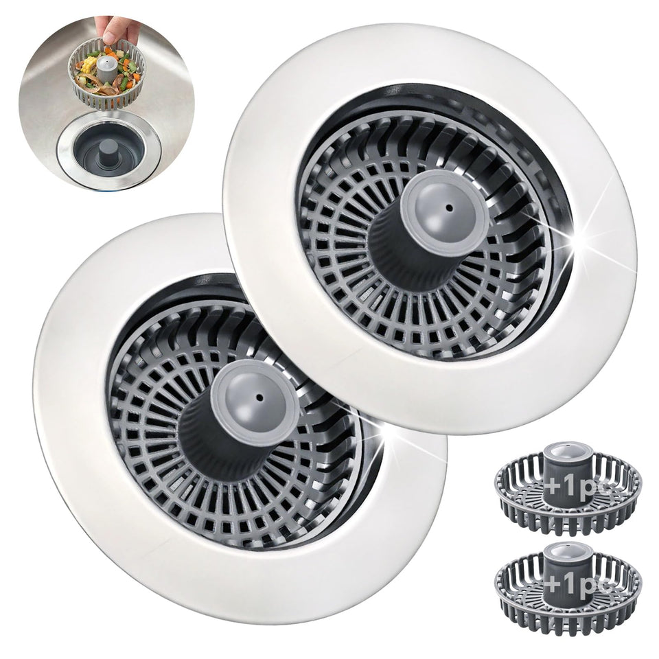 Blazeavian 3-in-1 stopper with pop-up drain on a modern kitchen sink.