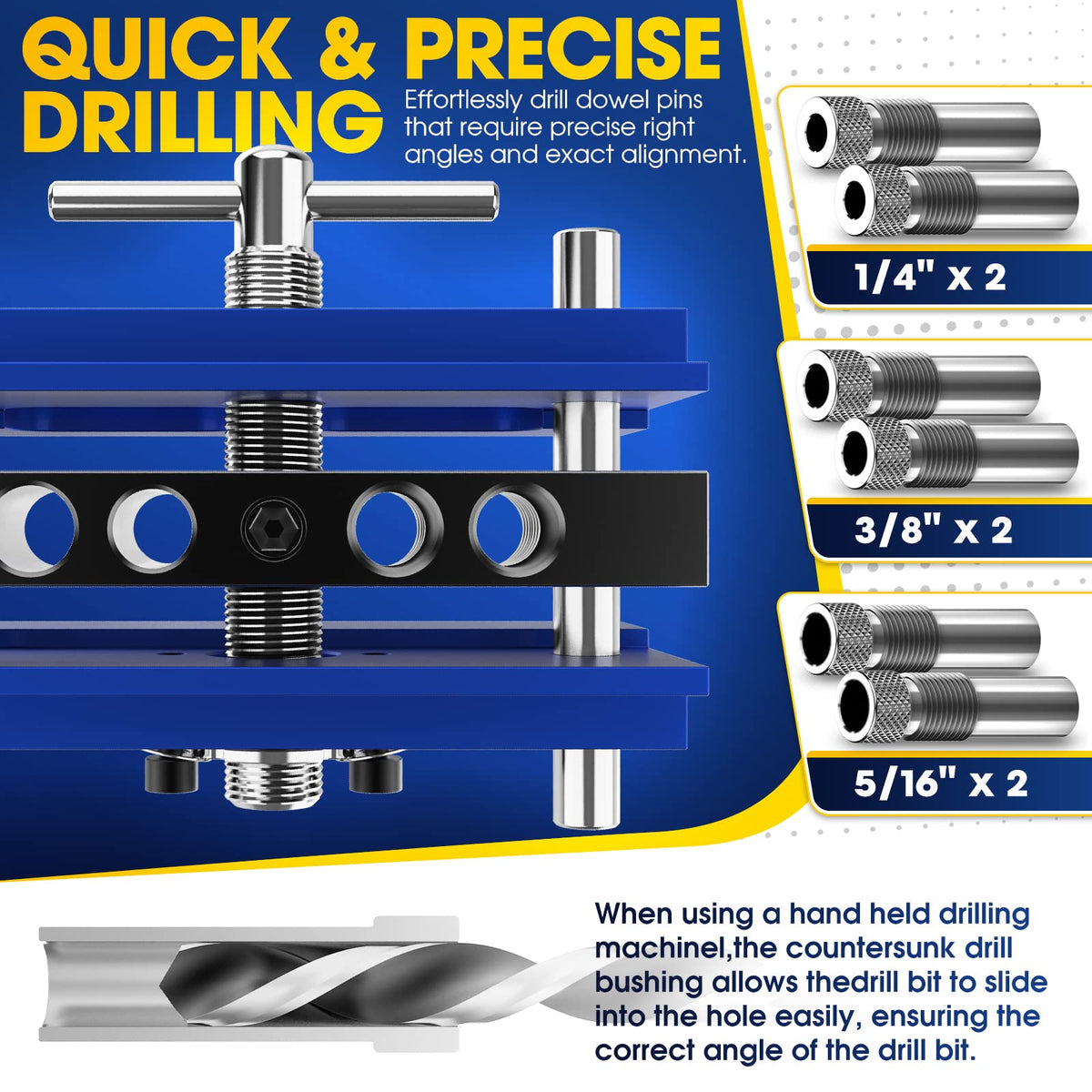 Blekoo doweling jig features laser-etched scale for quick positioning.