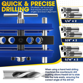 Blekoo doweling jig features laser-etched scale for quick positioning.