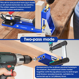 BLEKOO in-use with wood panel demonstrates 15° angled pocket holes.