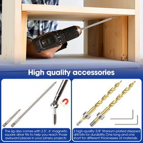 BLEKOO jig kit with titanium-plated drill bits for cleaner pocket holes.