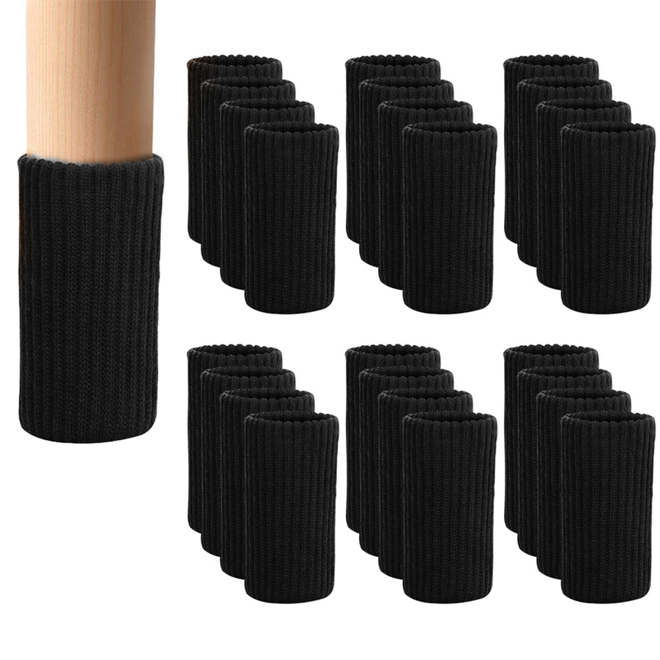 BLENDNEW furniture leg socks in black, 24-pack, protect floors and reduce scratches.