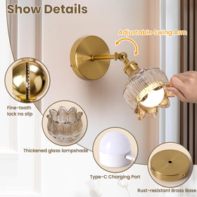 BlesULuk vintage sconce dimmed light, warm color temperature options.