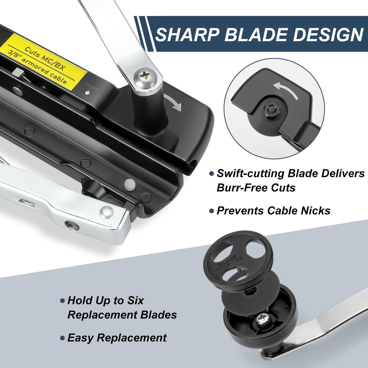 Blibaba MC Cable Cutter adjustable depth prevents nicks on cables.