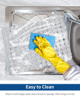 Bligli sink mat cleans easily and dries quickly after washing.