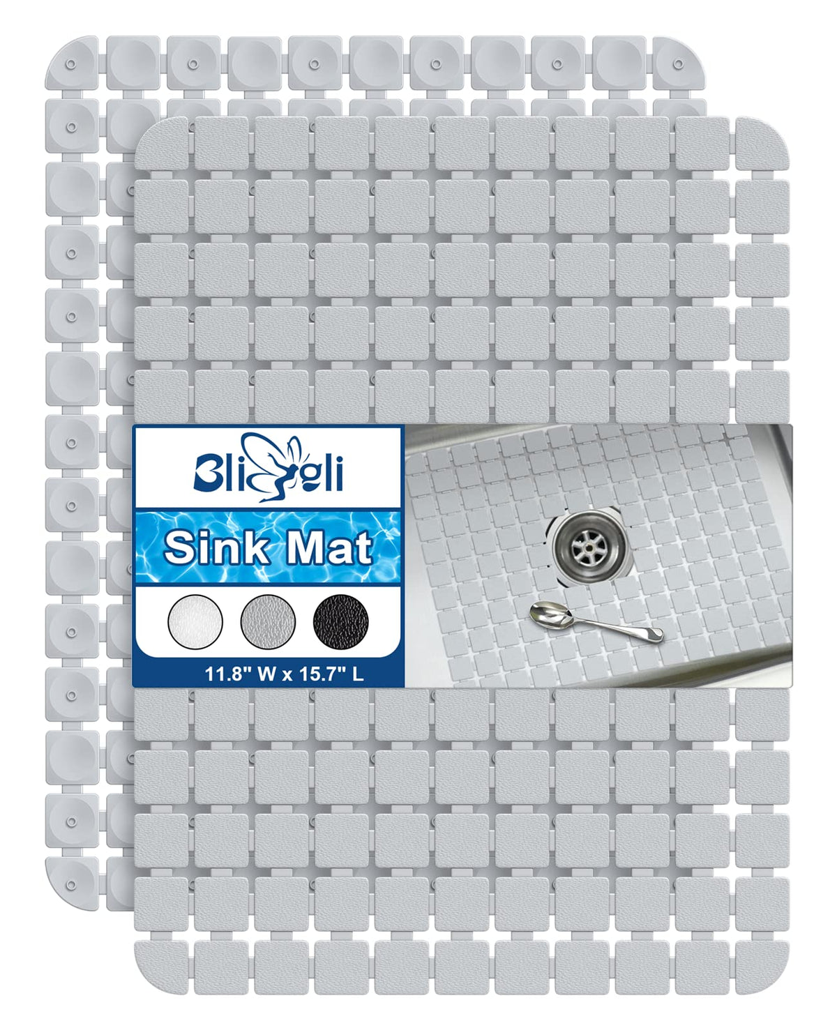 Bligli sink mat solid grey protects the sink bottom while washing dishes.