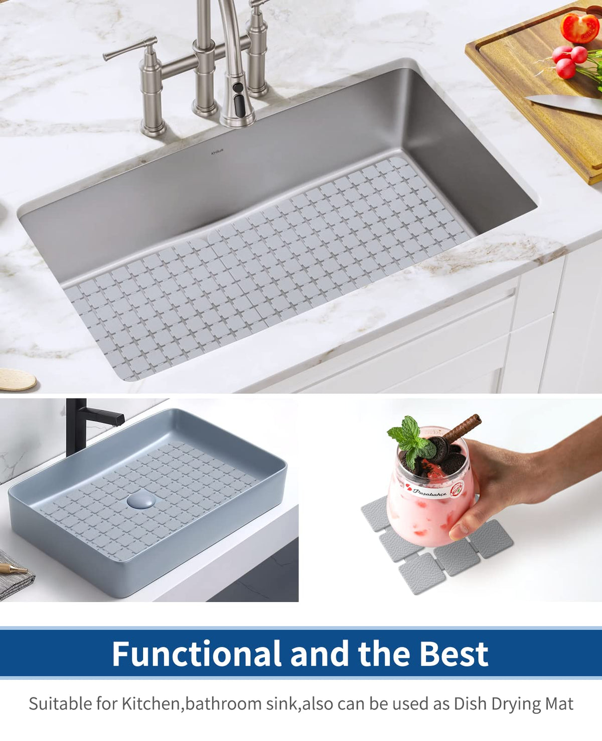 Bligli sink mat fits both stainless steel and ceramic sinks for versatility.