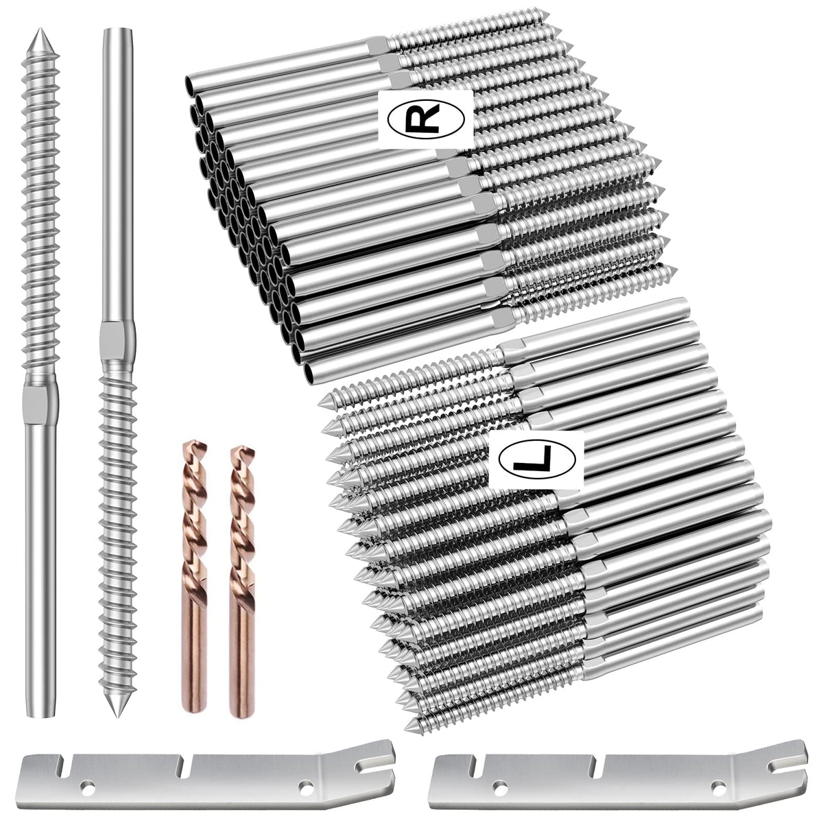 Blika left handed swage lag screws for wood posts, ideal for cable railing.