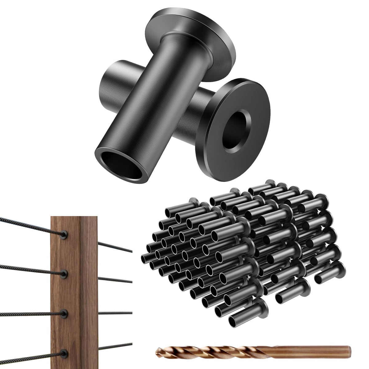 Blika 120-pack black stainless protector sleeves for 1/8 inch cable railing protect posts.