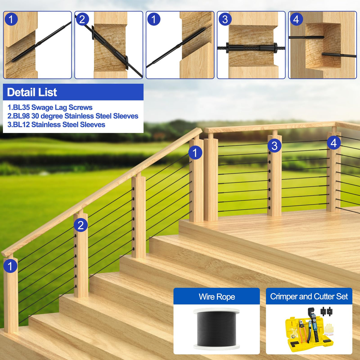 BLIKA deck cable rail kit includes essential installation tools