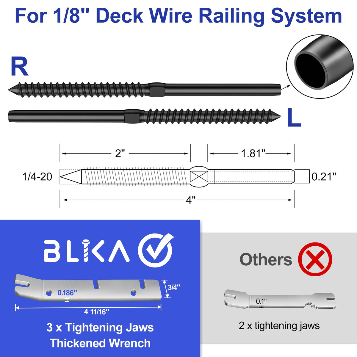 BLIKA right-handed swage lag screw ensuring precise tension in posts