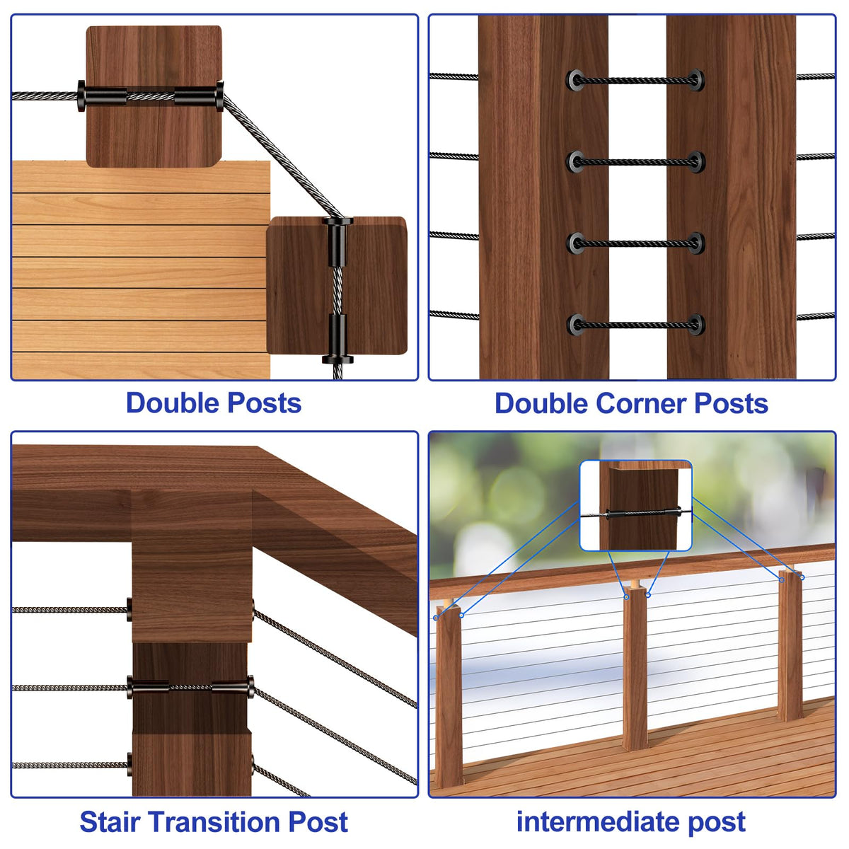 Blika sleeves mounted on wood posts prevent cable wear and scuffing.