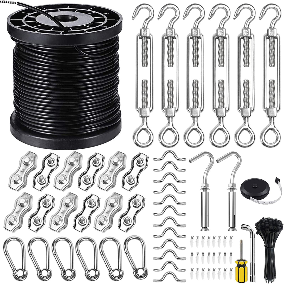 BLIKA string light hanging kit with coated stainless cable for weather-resistant installation.