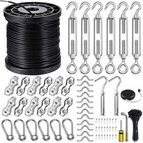 BLIKA string light hanging kit with coated stainless cable for weather-resistant installation.