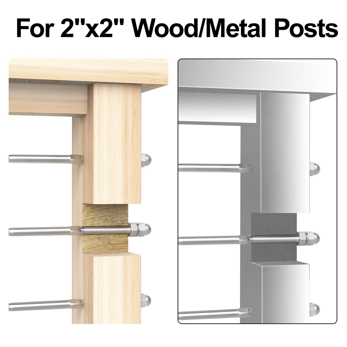 Blika kit suited for wood and metal posts for cable railing applications