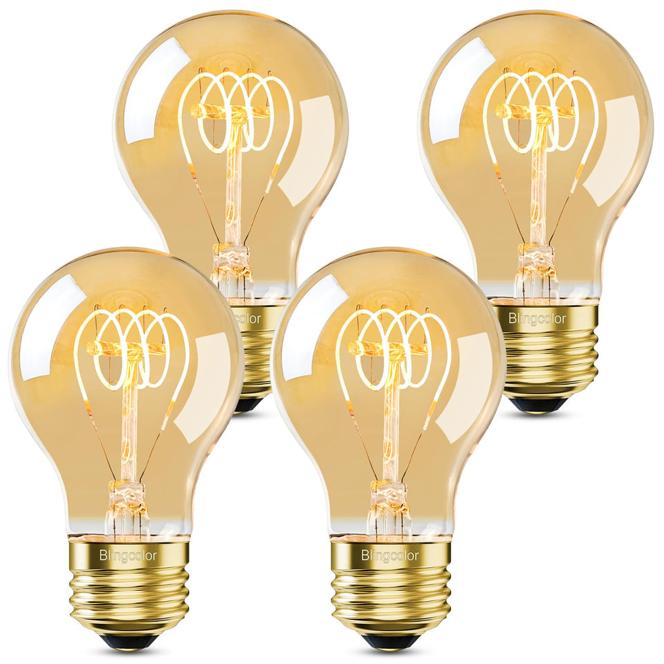 BLINGCOLOR A19 vintage LED Edison bulbs 4-pack with warm amber glow for cozy ambiance