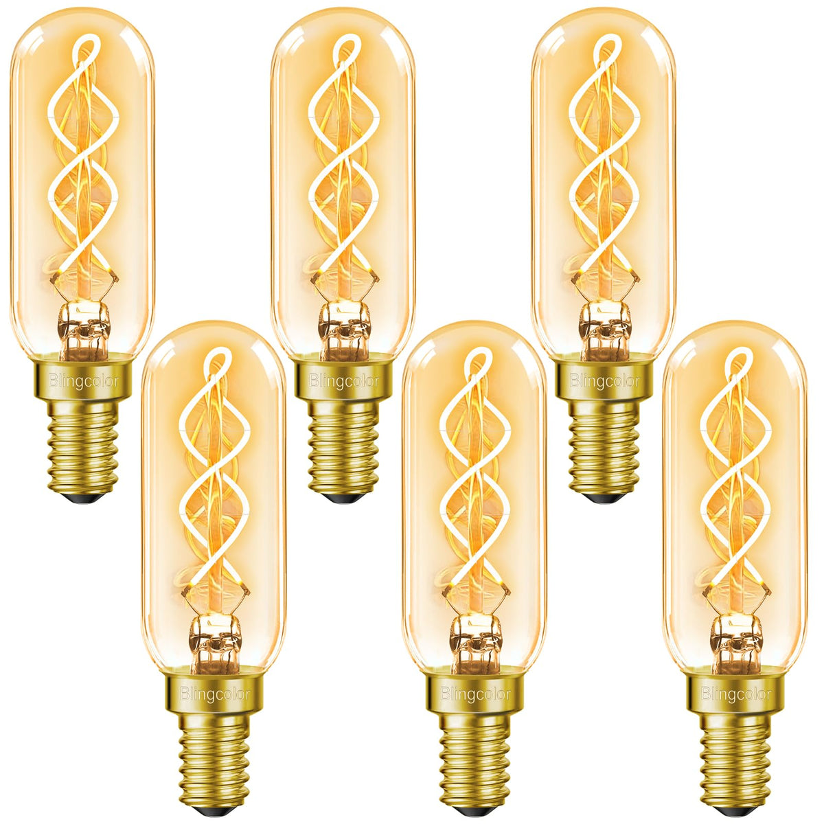BLINGCOLOR dimmable E12 LED Edison bulb closeup showing vintage filament design.