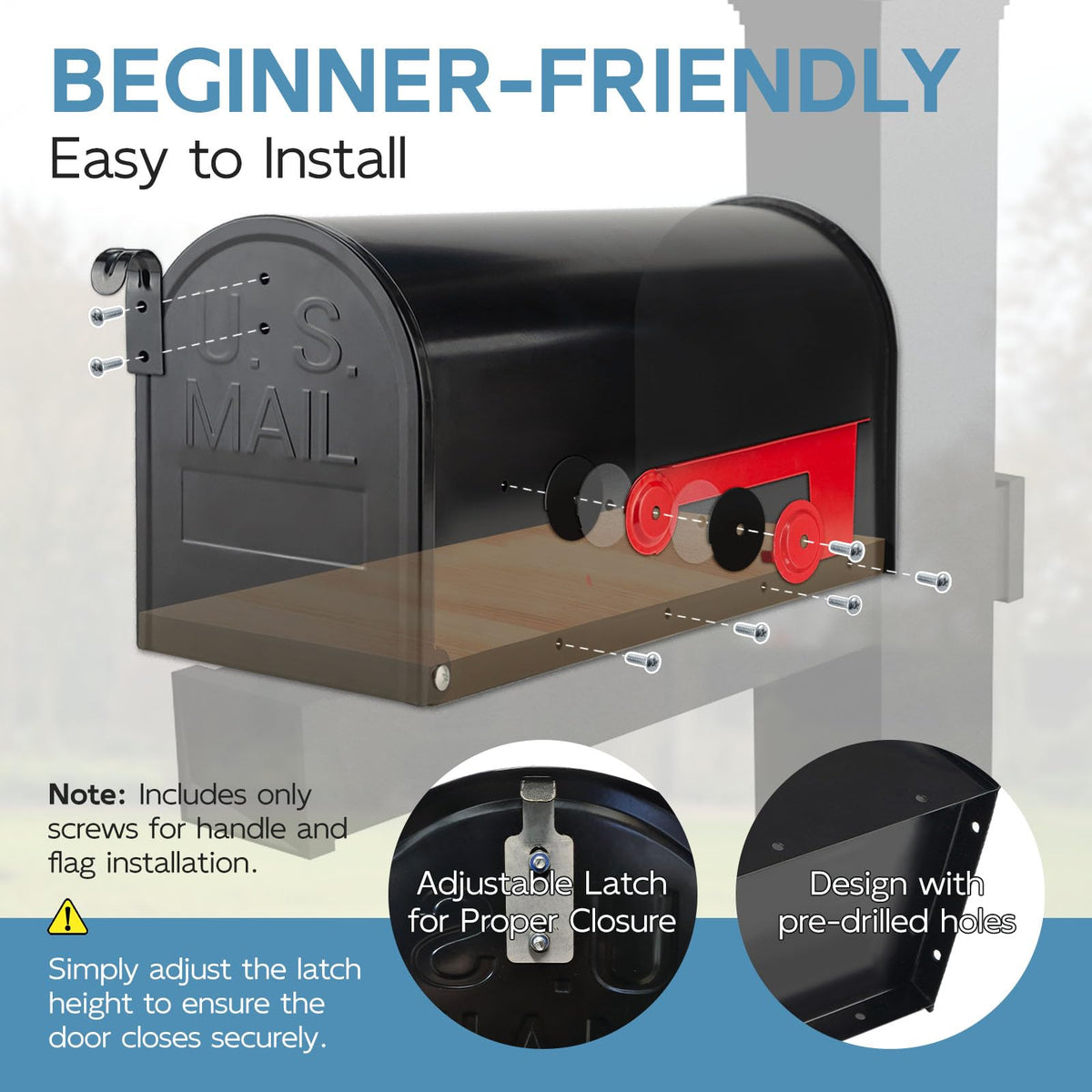 BlissBoard outdoor mailbox dimensions indicating ample interior space