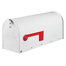 BlissBoard white mailbox outside post mount front view shows durable weatherproof build