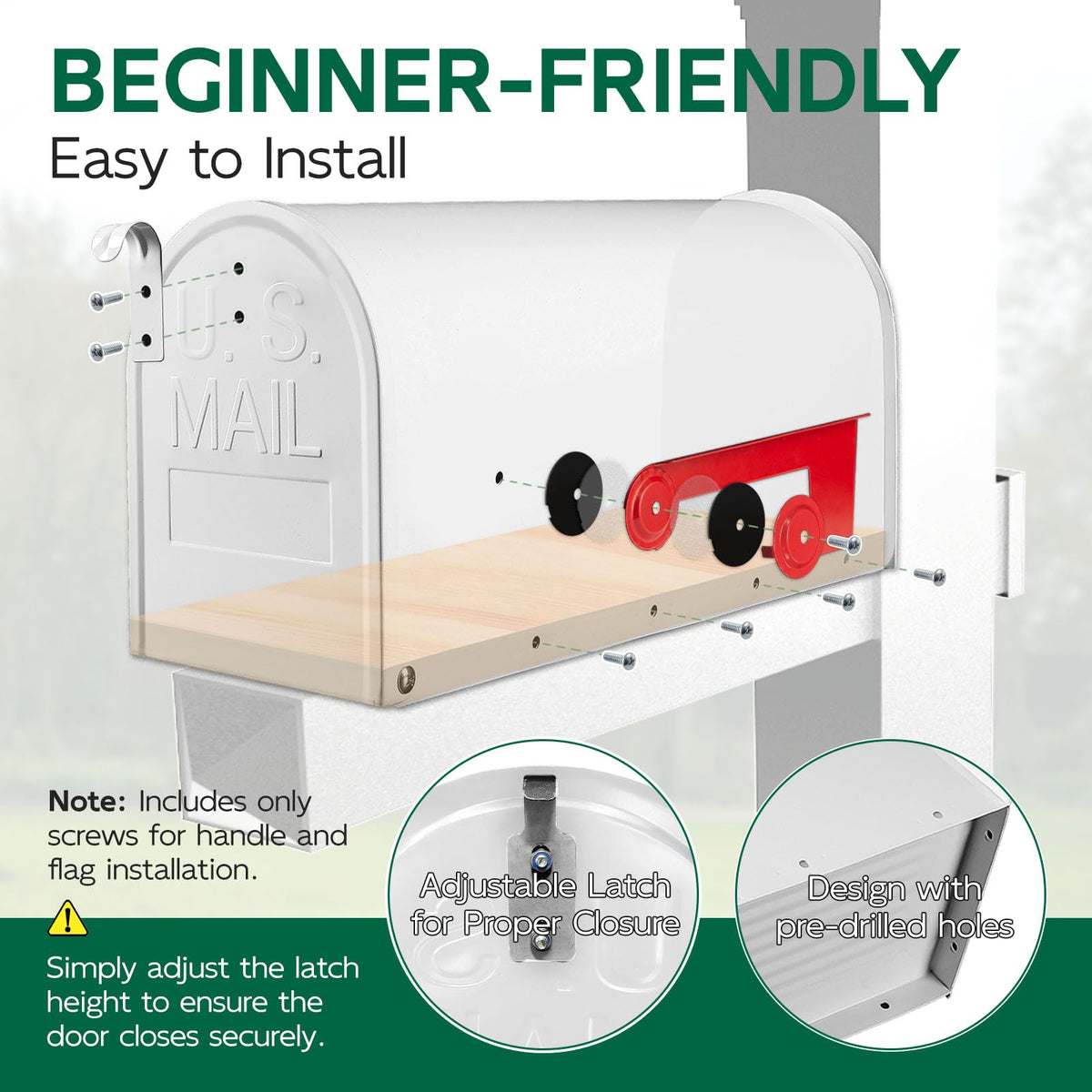 BlissBoard white mailbox pre-drilled holes enable quick, simple installation