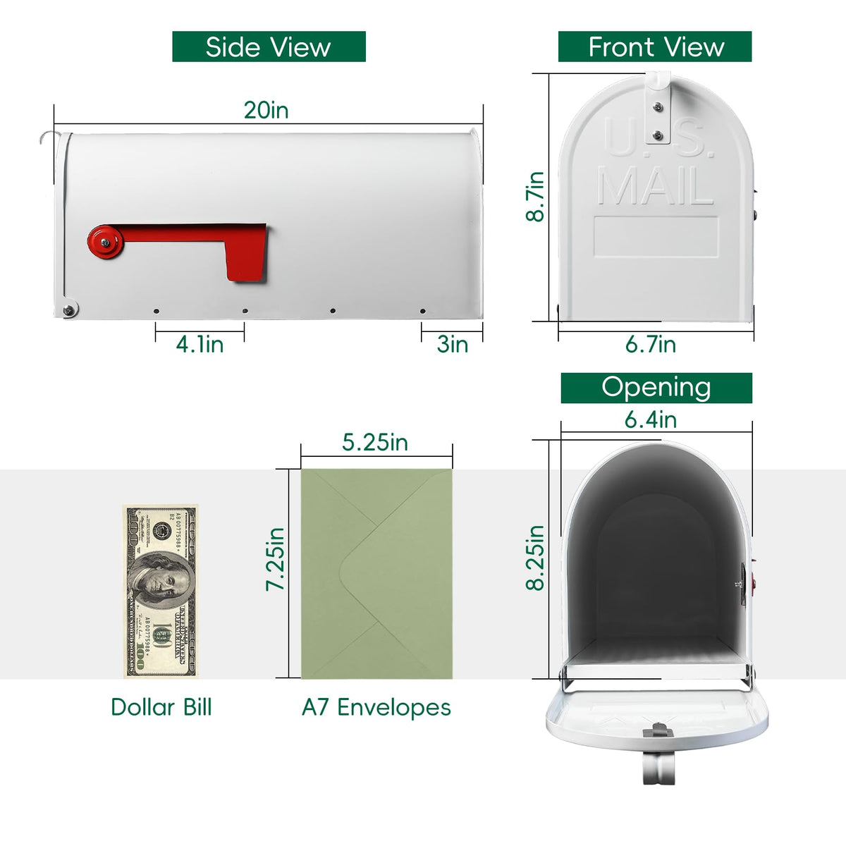 BlissBoard white mailbox sealed seams and latch protect mail from moisture