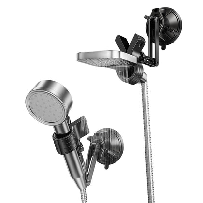 Blissfuhue adjustable shower head holder demonstrates vacuum-lock suction for secure tile mounting.