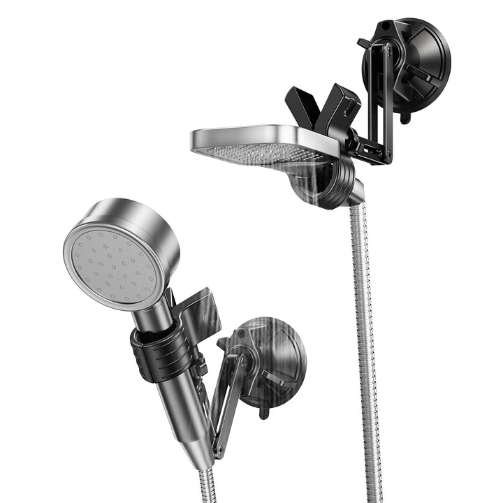 Blissfuhue adjustable shower head holder demonstrates vacuum-lock suction for secure tile mounting.