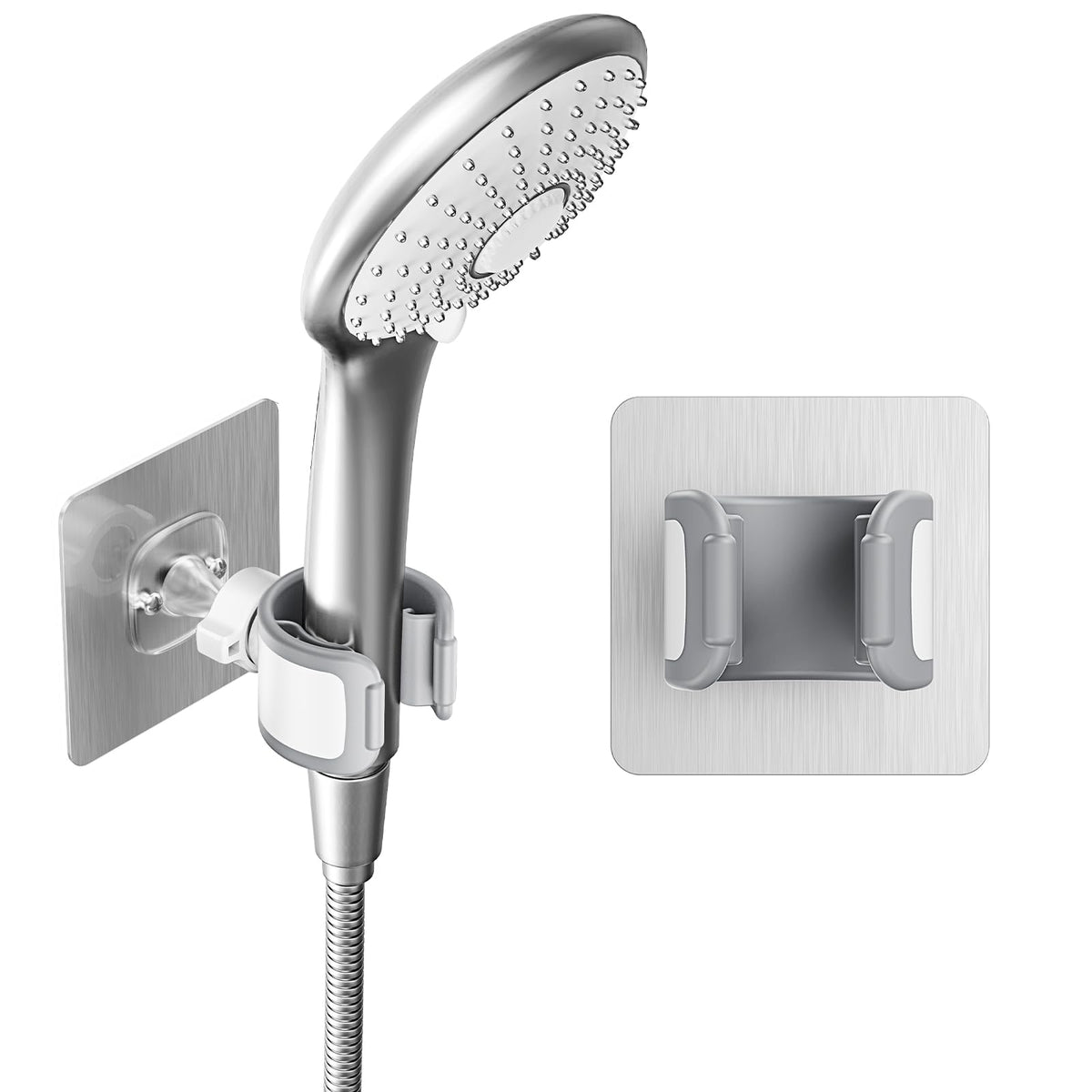 Blissfuhue shower head holder with adhesive base for secure bathroom mounting