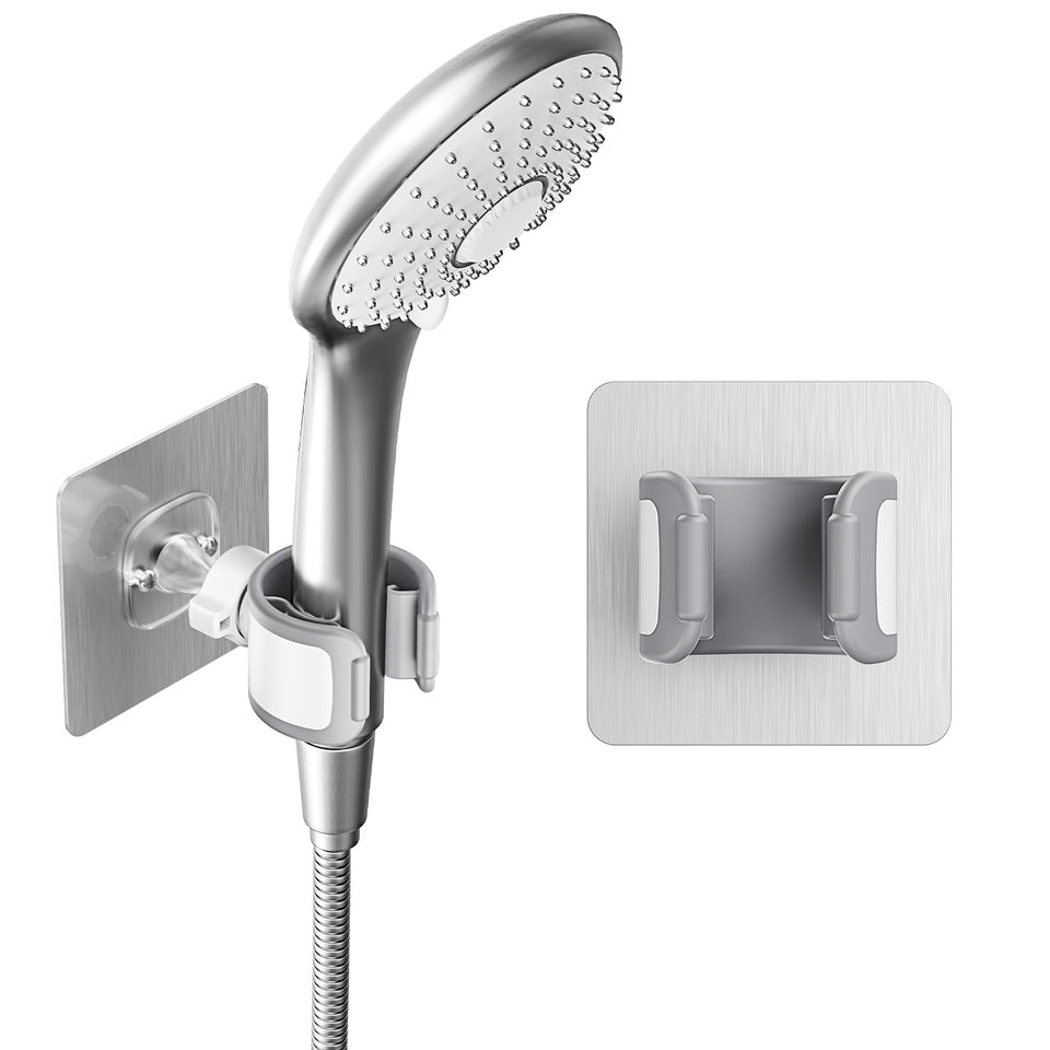 Blissfuhue shower head holder with adhesive base for secure bathroom mounting