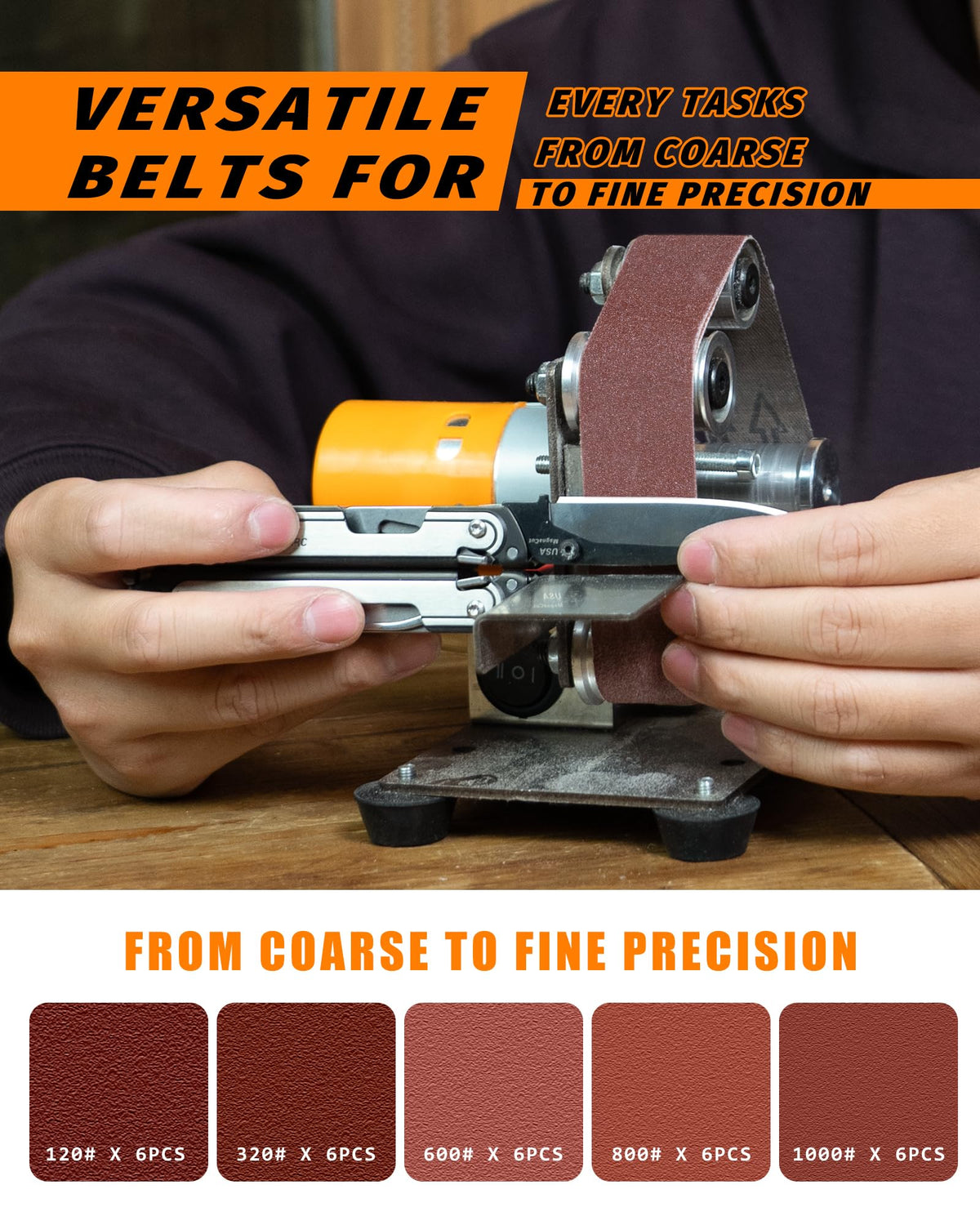 Blissthrill mini belt sander with grinding wheel attached, supports heavy grinding.