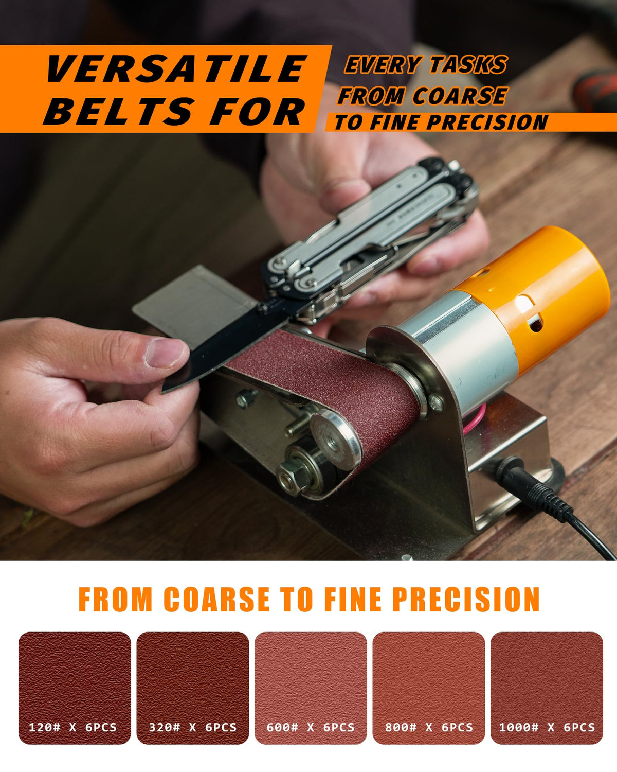 Blissthrill sanding kit contents including belts and discs for various finishes