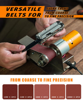 Blissthrill sanding kit contents including belts and discs for various finishes