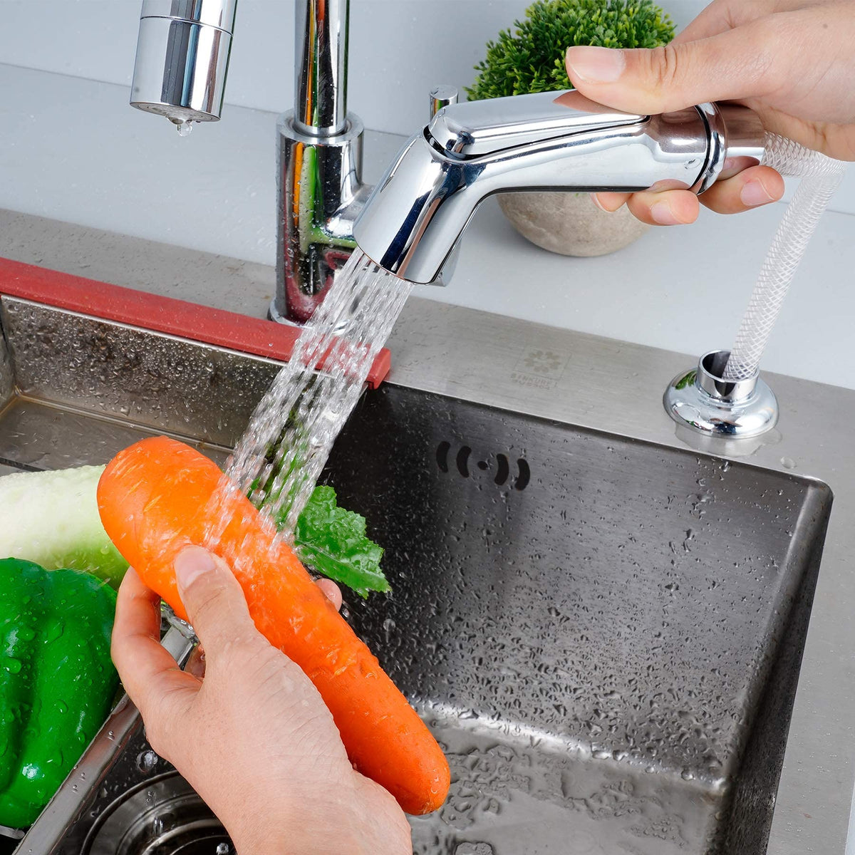 Blissvent chrome-finish sprayer head for modern kitchen aesthetics and durability
