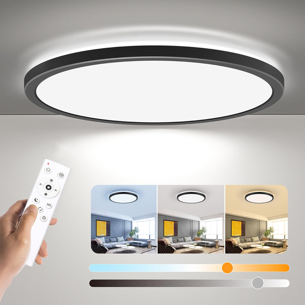 BLNAN dimmable flush mount with remote for easy brightness control