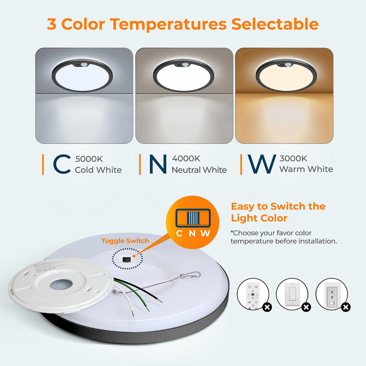 BLNAN LED ceiling light with color switch between 3000K-5000K.