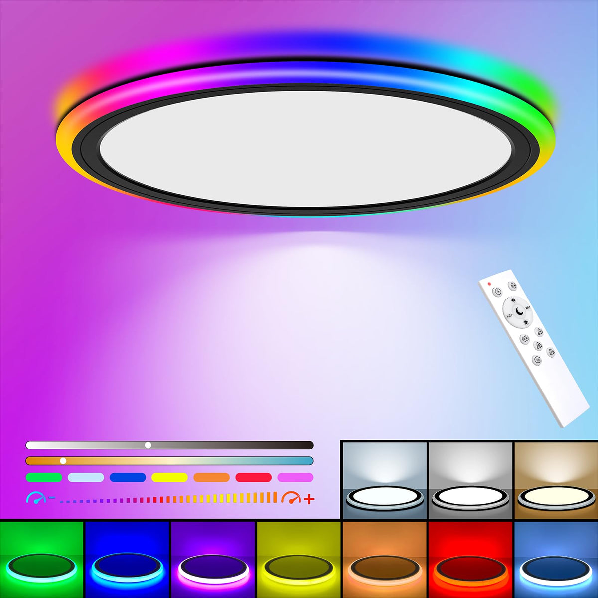 BLNAN RGB ring with 7 colors adds vibrant ambiance to any room.