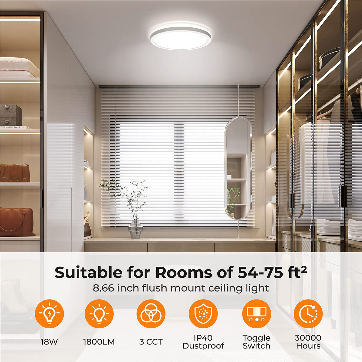 BLNAN round light installs flush on wall or ceiling for flexible placement.
