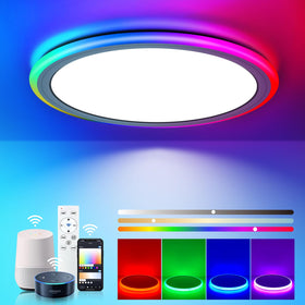 BLNAN smart RGB LED flush-mount ceiling light with remote for vibrant room color control