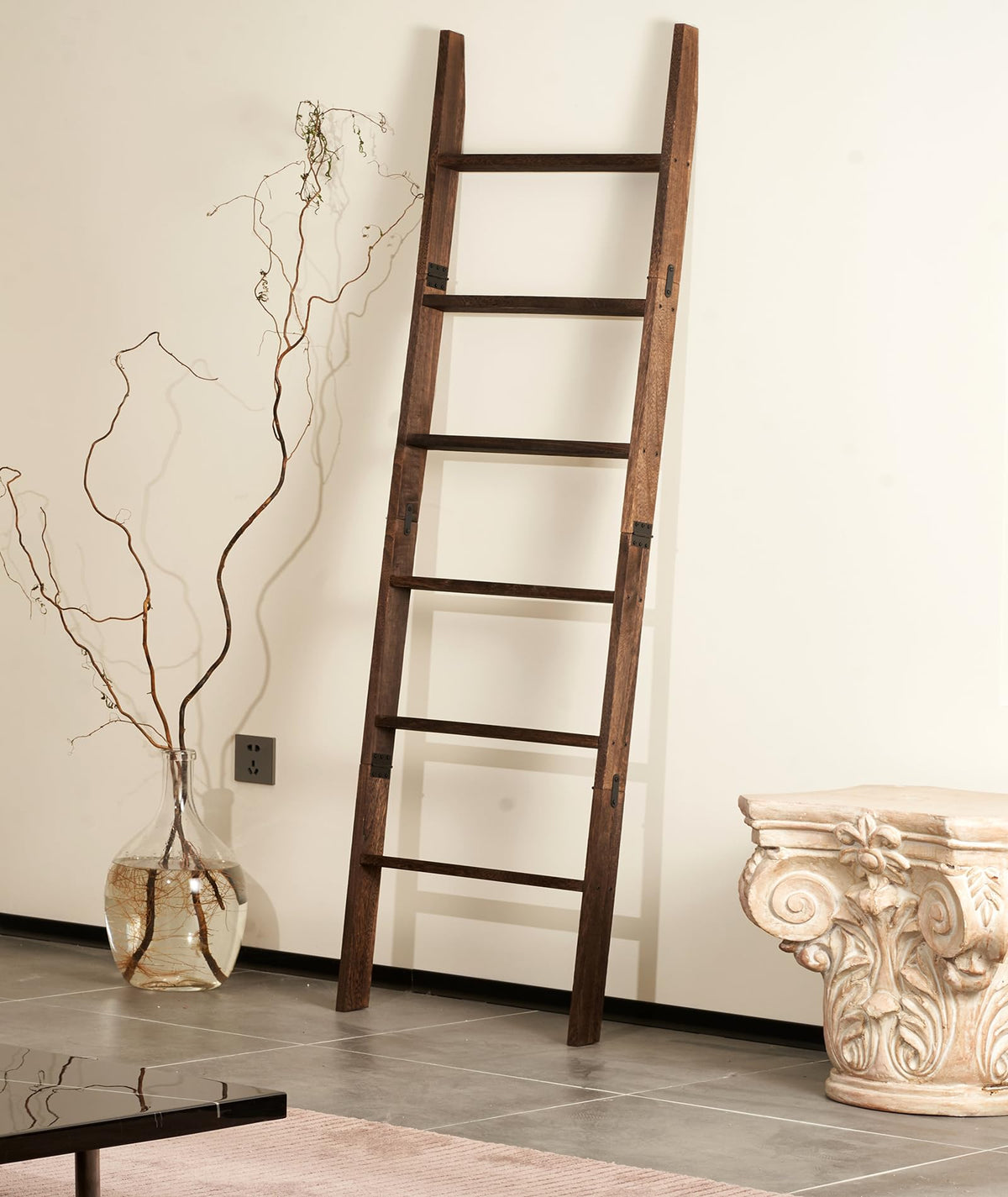 Blossome blanket ladder 6 tier wooden shown displaying throws for cozy storage