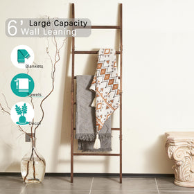 Blossome blanket ladder in living room displays quilts and towels neatly