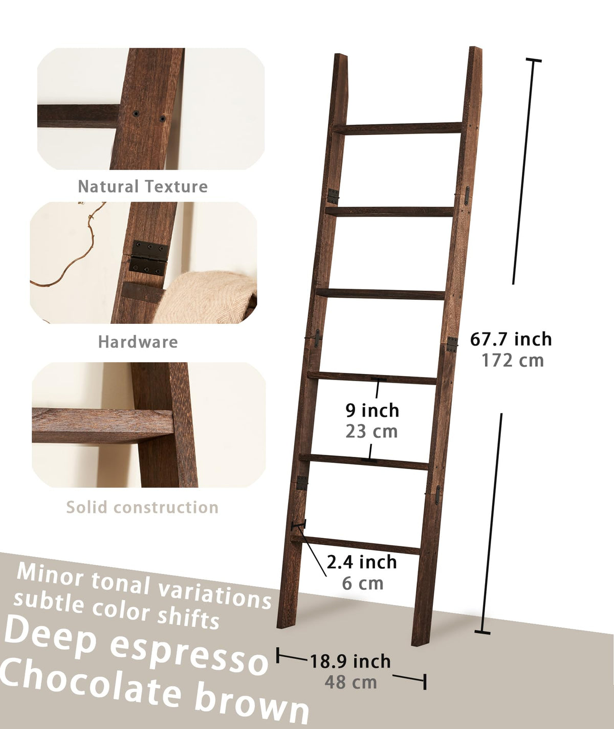 Blossome wall leaning blanket ladder with rustic finish adds charm