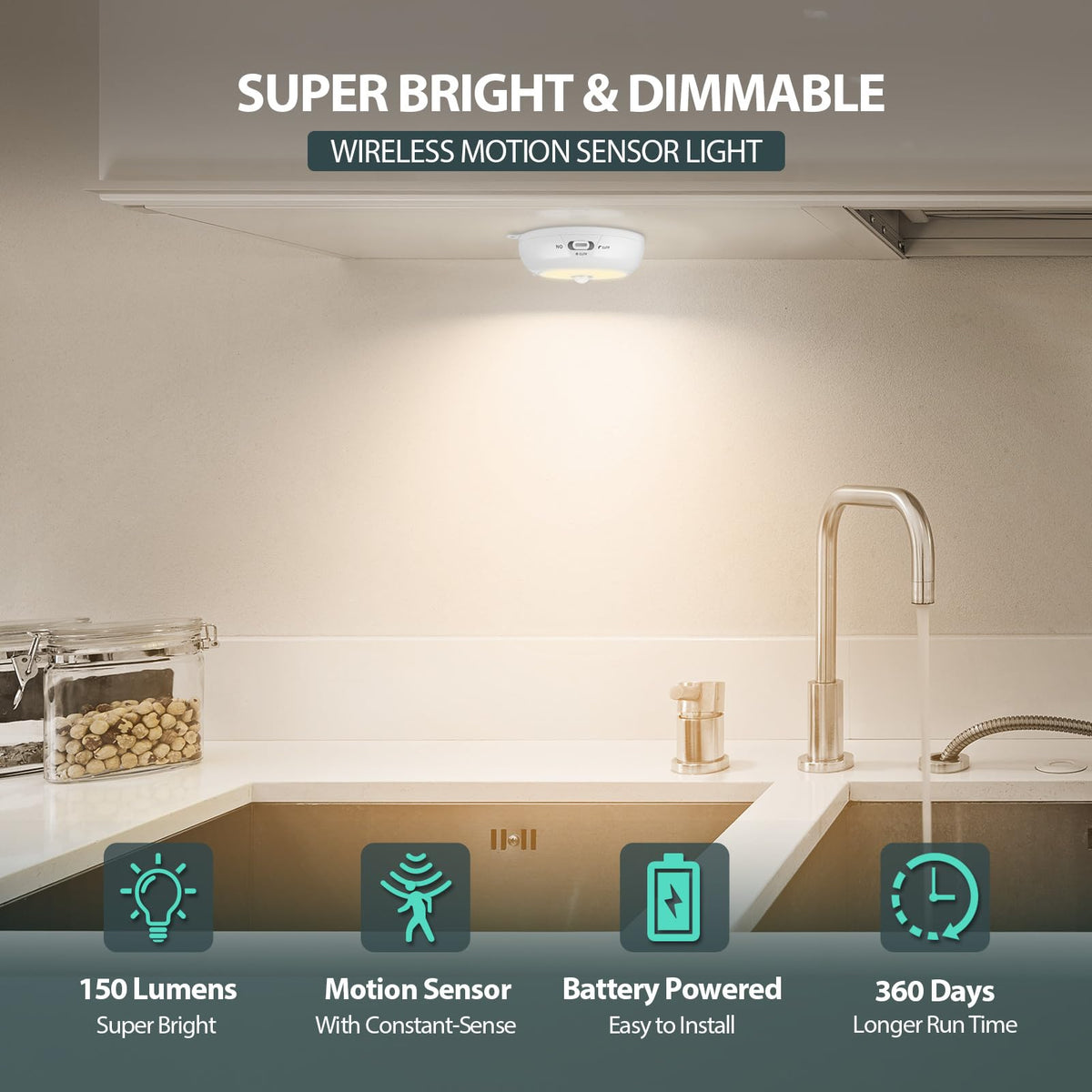 BLS motion-activated light mounted on a cabinet door for safe nighttime visibility.