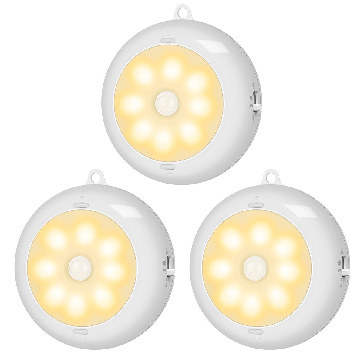 BLS 3.3-inch motion sensor light installed in a kitchen, providing hands-free warm illumination.