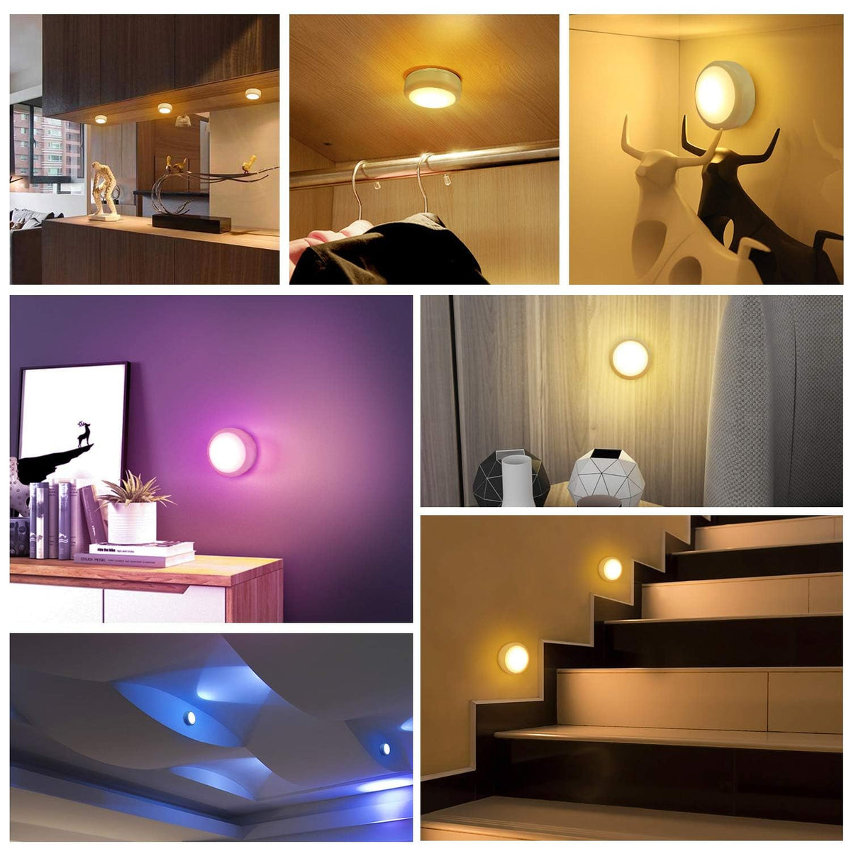 BLS puck light installed with adhesive for quick, residue-free mounting.