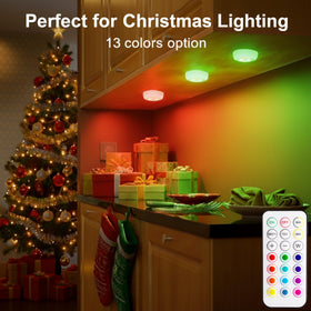 BLS LED puck light showing color-changing modes for versatile mood lighting.