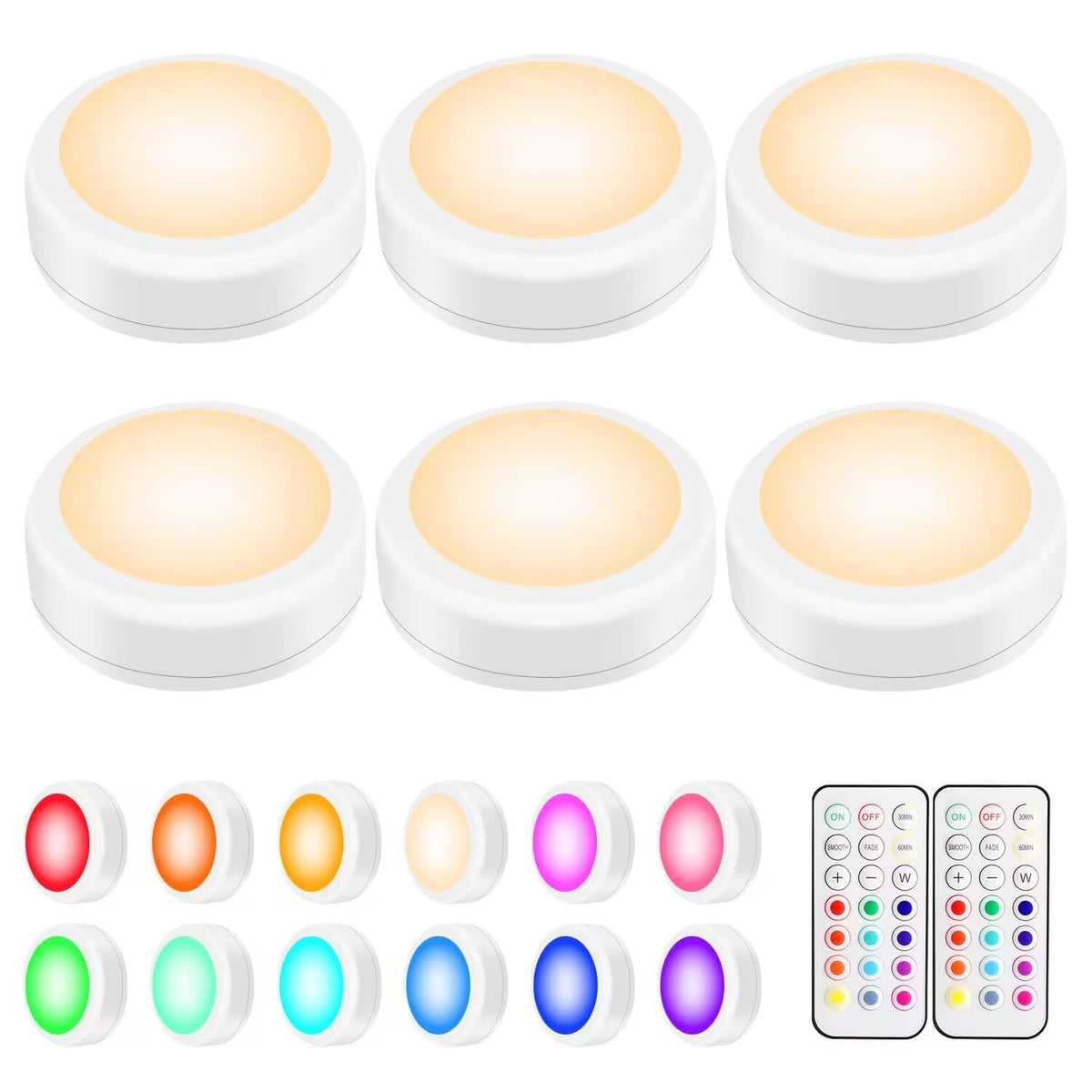 BLS LED puck light with remote control for convenient under-cabinet illumination.
