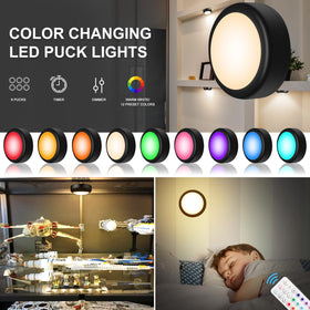 BLS puck lights include adhesive strips for easy, residue-free installation.