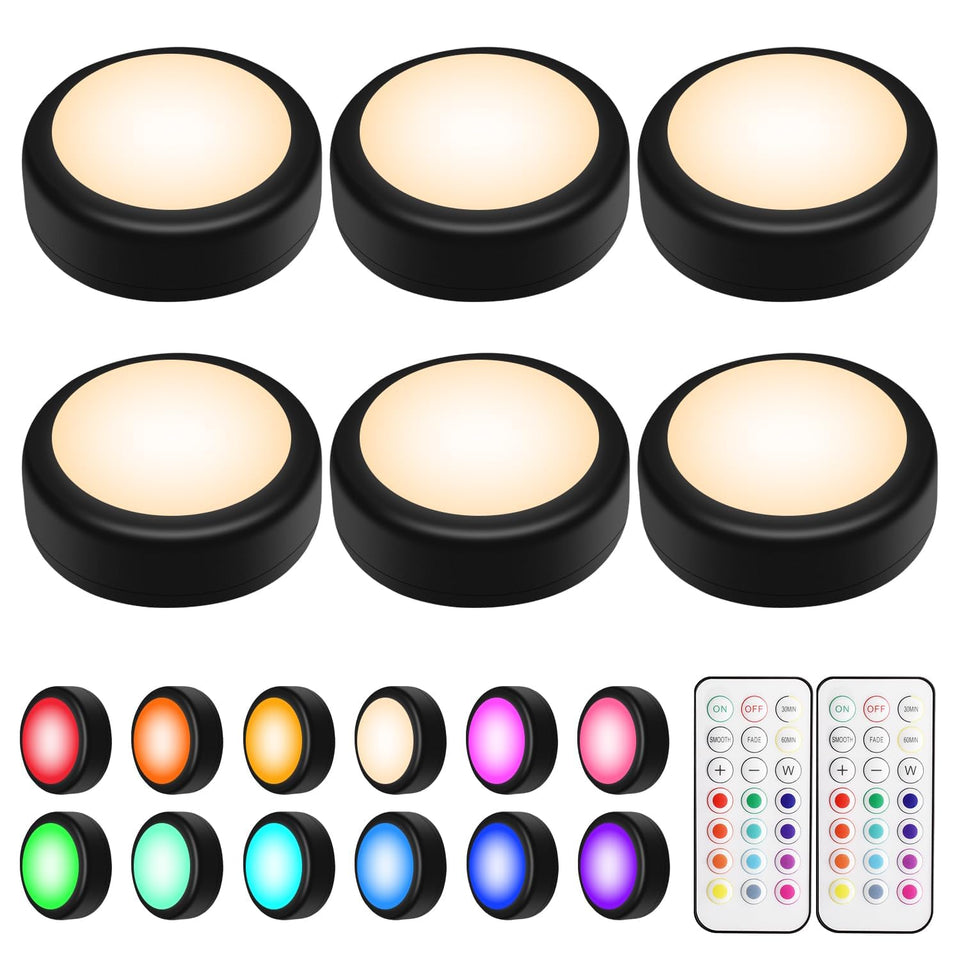 BLS LED puck lights with remote control for convenient on/off from distance.