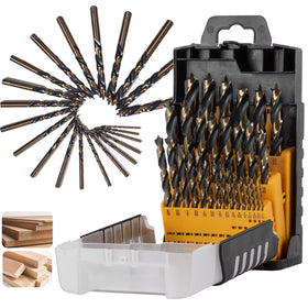 Blu7ive 29pc Brad-point drill bit set case shows organized storage for quick project setup.